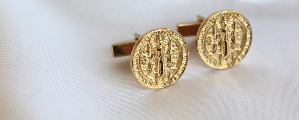 Gold Saint Benedict Cuff Links - Catholic Jewelry for men - Catholic gifts