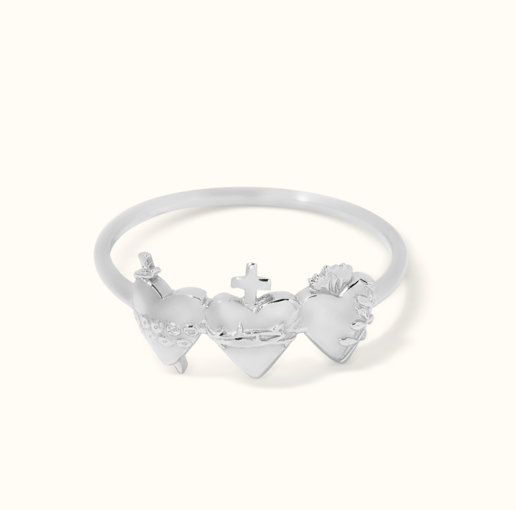 Holy Family Hearts Ring in Sterling Silver