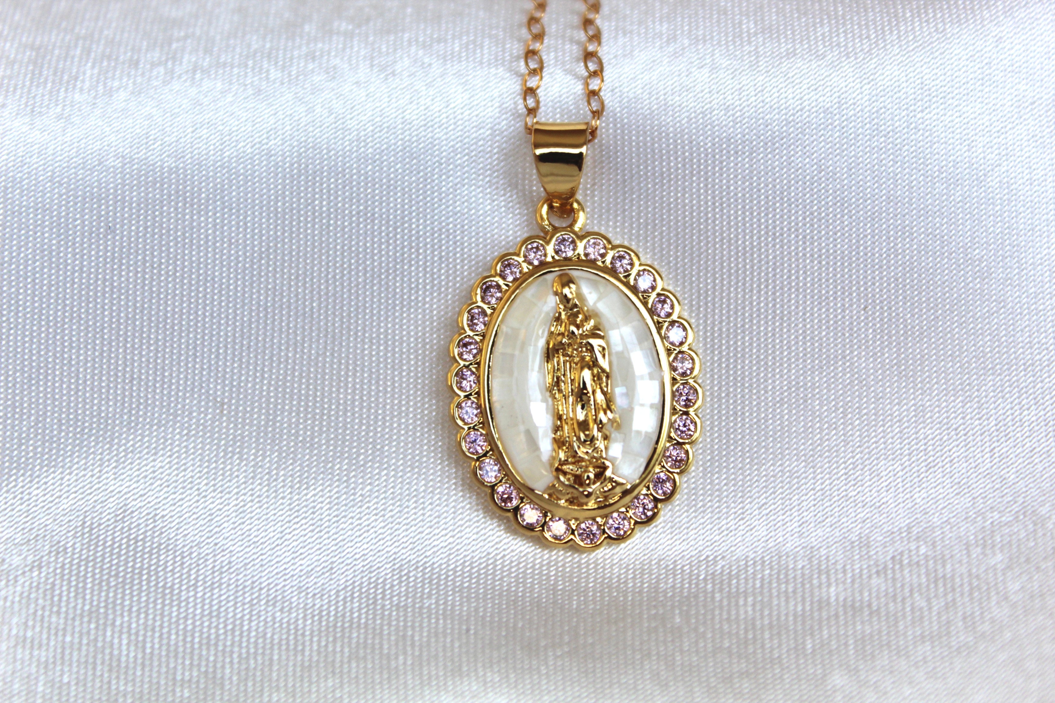 14k Gold Two Tone Our Lady of Guadalupe Pendant Necklace