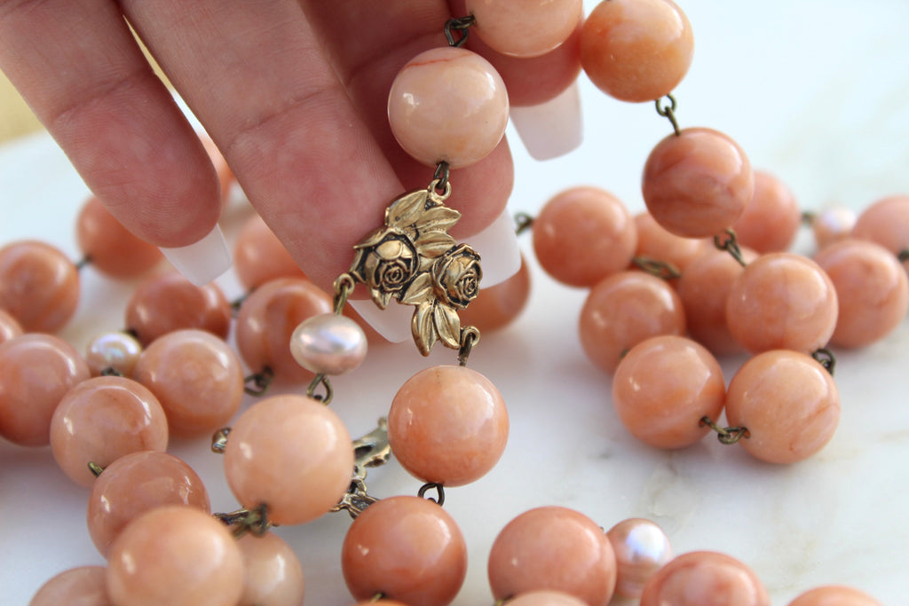 Pink Stone Rosary for St. Therese