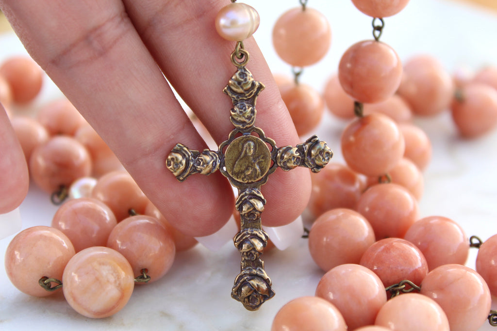 St. Therese Rosary made of stone and bronze