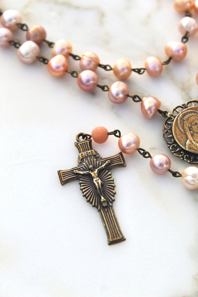 Pink pearl Rosary, has color/shape variation