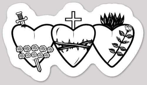 Holy Family Hearts White Vinyl Stickers, Sacred Heart Vinyl